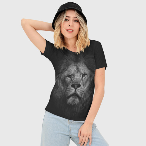 Женская футболка 3D Slim Лев на темном фоне, цвет 3D печать - фото 3