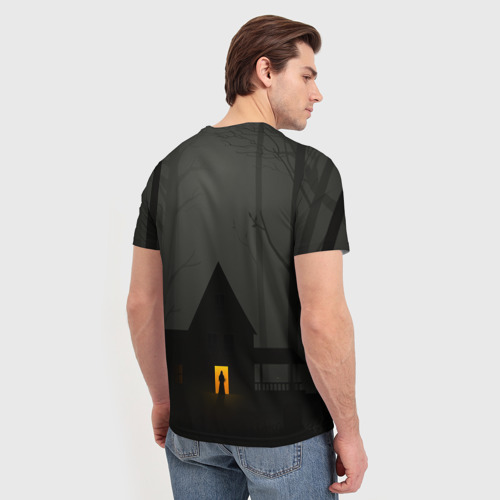 Мужская футболка 3D с принтом Уэнсдэй   темный лес, вид сзади #2