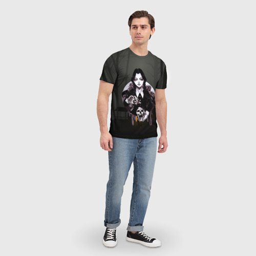 Мужская футболка 3D с принтом Уэнсдэй   темный лес, вид сбоку #3