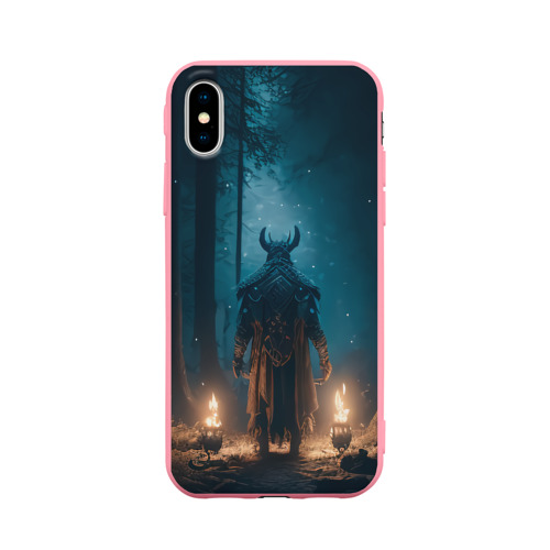 Чехол для iPhone X матовый с принтом Викинг в тёмном лесу, вид спереди #2