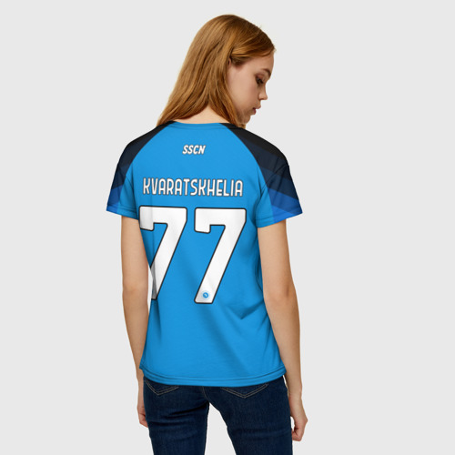 Женская футболка 3D с принтом Хвича Кварацхелия Наполи форма домашняя, вид сзади #2