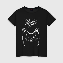 Женская футболка хлопок Panic! At the disco рок кот