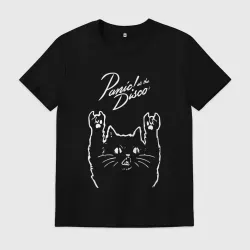 Мужская футболка хлопок Panic! At the disco рок кот