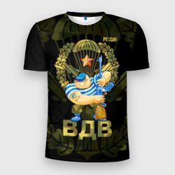Мужская футболка 3D Slim Российский десантник с автоматом