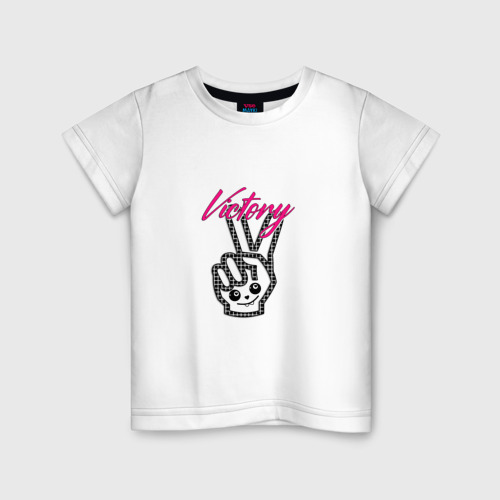 Детская футболка из хлопка с принтом Жесты Победа Виктория, вид спереди №1