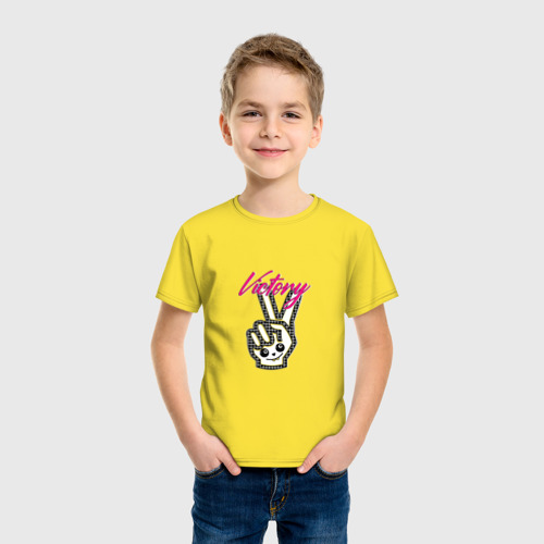 Детская футболка хлопок Жесты Победа Виктория, цвет желтый - фото 3