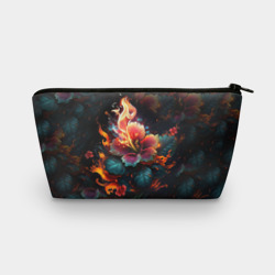 Косметичка 3D Огненный цветок на темном фоне