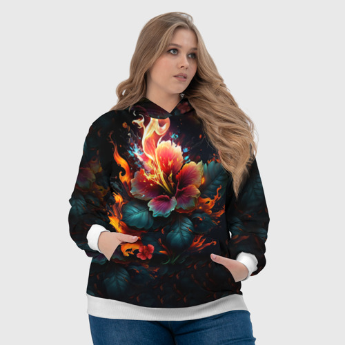 Женская толстовка 3D Огненный цветок на темном фоне, цвет 3D печать - фото 6