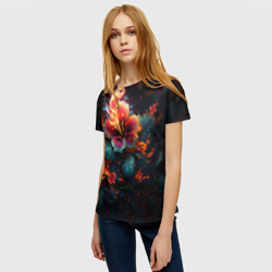 Женская футболка 3D Огненный цветок на темном фоне - фото 2