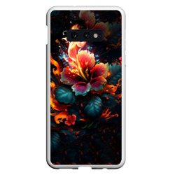 Чехол для Samsung S10E Огненный цветок на темном фоне