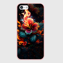 Чехол для iPhone 5/5S матовый Огненный цветок на темном фоне