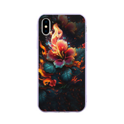Чехол для iPhone X матовый Огненный цветок на темном фоне