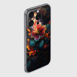 Чехол для iPhone 15 Pro силиконовый с защитой камеры Огненный цветок на темном фоне - фото 2