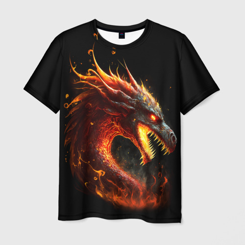 Мужская футболка с принтом Яростный огненный дракон, вид спереди №1