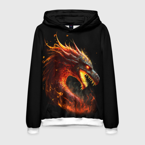 Мужская толстовка 3D Яростный огненный дракон, цвет белый