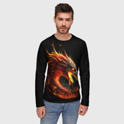 Мужской лонгслив 3D Яростный огненный дракон - фото 2