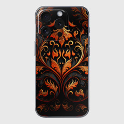 Чехол для iPhone 15 Pro силиконовый с защитой камеры Огненные узоры