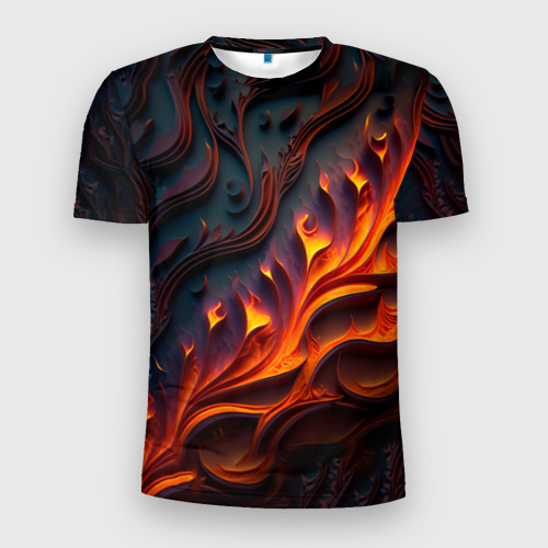 Мужская приталенная футболка с принтом Огненный орнамент с языками пламени, вид спереди №1