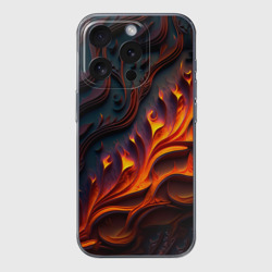 Чехол для iPhone 15 Pro силиконовый с защитой камеры Огненный орнамент с языками пламени