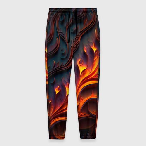 Мужские брюки с принтом Огненный орнамент с языками пламени, вид спереди №1
