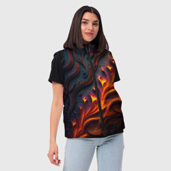 Женский жилет утепленный 3D Огненный орнамент с языками пламени - фото 2