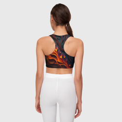 Топ с принтом Огненный орнамент с языками пламени для женщины, вид на модели сзади №2. Цвет основы: белый