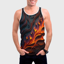 Майка с принтом Огненный орнамент с языками пламени для мужчины, вид на модели спереди №2. Цвет основы: белый