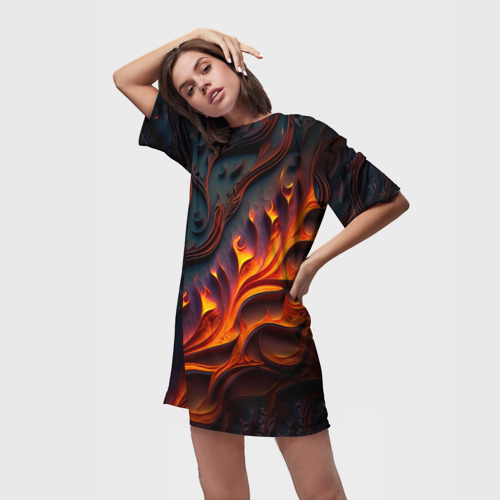 Платье-футболка 3D Огненный орнамент с языками пламени, цвет 3D печать - фото 3