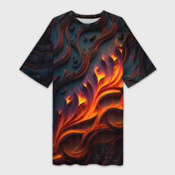 Огненный орнамент с языками пламени – Платье-футболка 3D с принтом купить