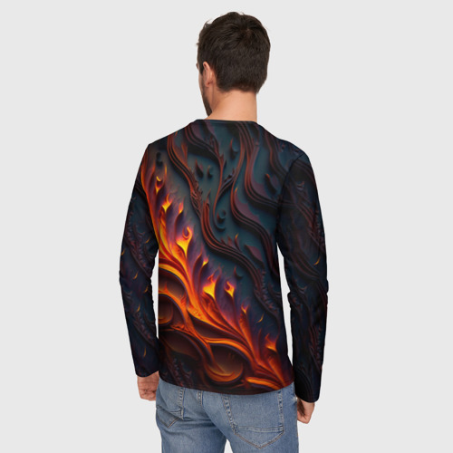 Мужской лонгслив 3D с принтом Огненный орнамент с языками пламени, вид сзади #2