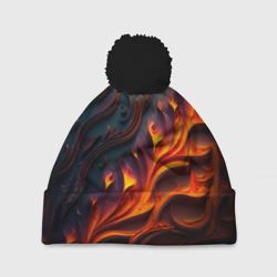 Шапка 3D c помпоном Огненный орнамент с языками пламени