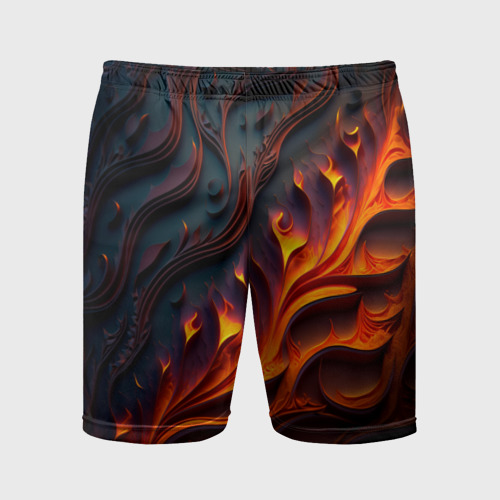 Мужские шорты спортивные с принтом Огненный орнамент с языками пламени, вид спереди №1