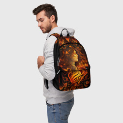Рюкзак 3D Девушка в стиле ар-нуво с огнем и осенними листьями - фото 2
