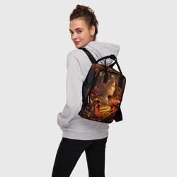 Женский рюкзак 3D Девушка в стиле ар-нуво с огнем и осенними листьями - фото 2