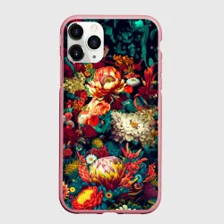 Чехол для iPhone 11 Pro матовый Цветочный паттерн с листьями