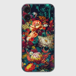 Чехол для iPhone 16 силиконовый с защитой камеры Цветочный паттерн с листьями