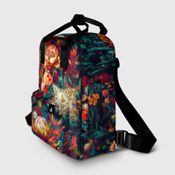 Рюкзак с принтом Цветочный паттерн с листьями для женщины, вид спереди №2. Цвет основы: белый