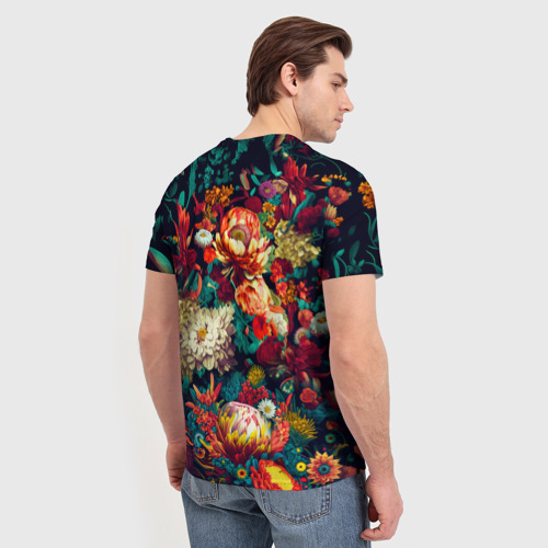 Мужская футболка 3D Цветочный паттерн с листьями, цвет 3D печать - фото 4