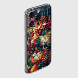 Чехол для iPhone 15 Pro силиконовый с защитой камеры Цветочный паттерн с листьями - фото 2