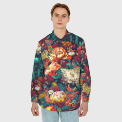 Мужская рубашка oversize 3D Цветочный паттерн с листьями - фото 2
