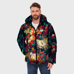 Мужская зимняя куртка 3D Цветочный паттерн с листьями - фото 2