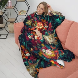 Плед с рукавами Цветочный паттерн с листьями - фото 2