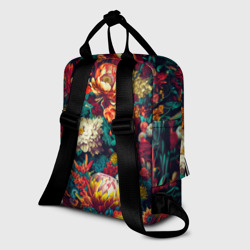 Рюкзак с принтом Цветочный паттерн с листьями для женщины, вид на модели сзади №1. Цвет основы: белый