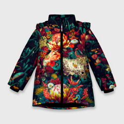 Зимняя куртка для девочек 3D Цветочный паттерн с листьями