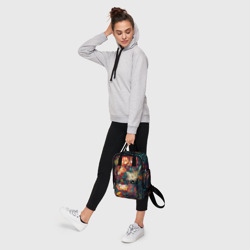 Рюкзак с принтом Цветочный паттерн с листьями для женщины, вид на модели спереди №4. Цвет основы: белый