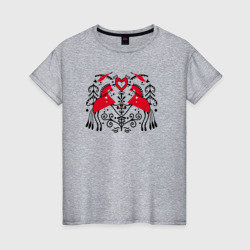 Любовь, мезенская роспись – Женская футболка хлопок с принтом купить со скидкой в -20%