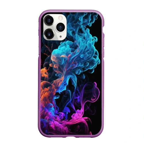 Чехол для iPhone 11 Pro Max матовый Неоновый цветной дым на черном фоне