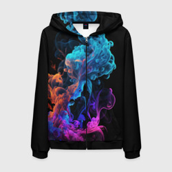Мужская толстовка 3D на молнии Неоновый цветной дым на черном фоне