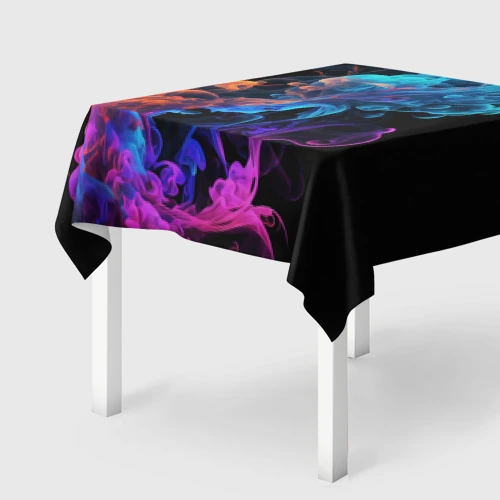 Скатерть 3D Неоновый цветной дым на черном фоне