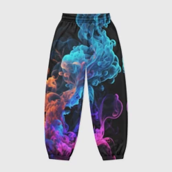 Женские джоггеры оверсайз 3D Неоновый цветной дым на черном фоне